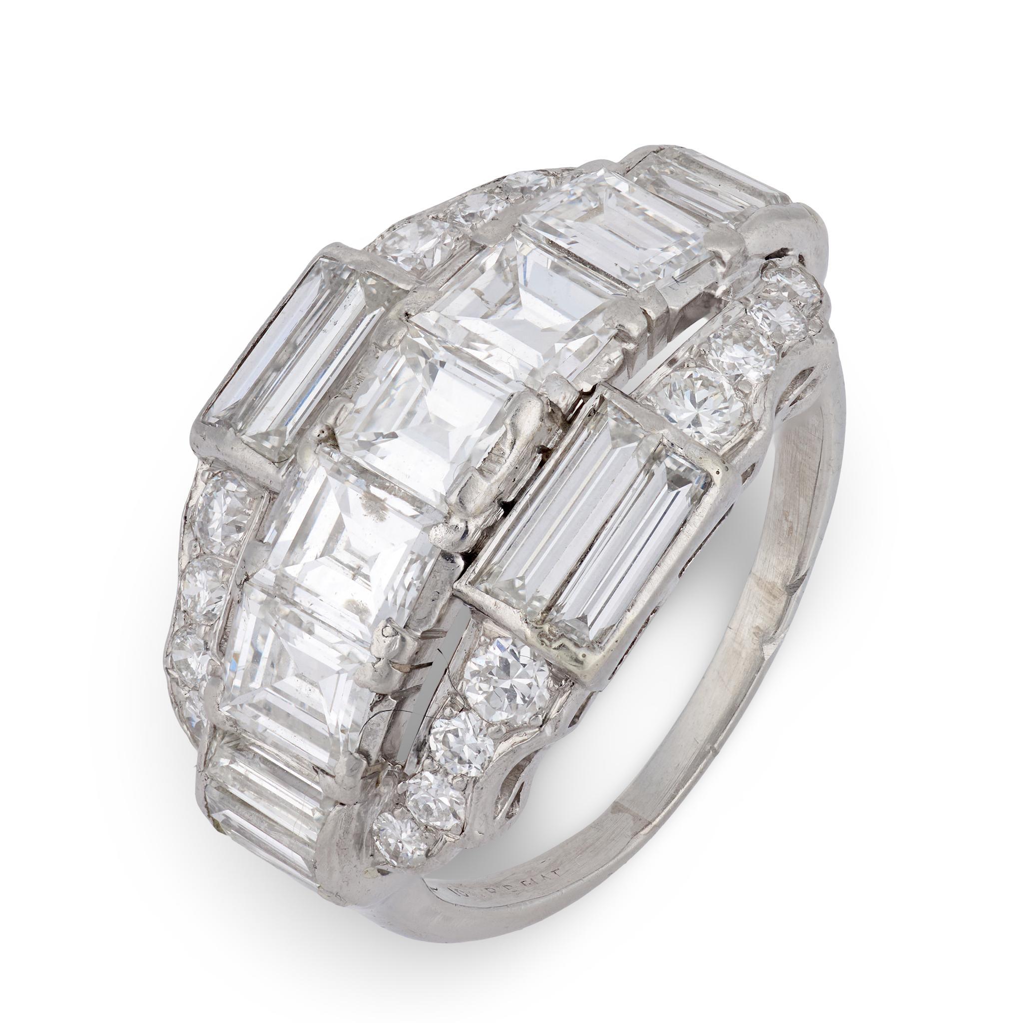 Mid Century 4.30 carat total weight diamond platinum cocktail ring
