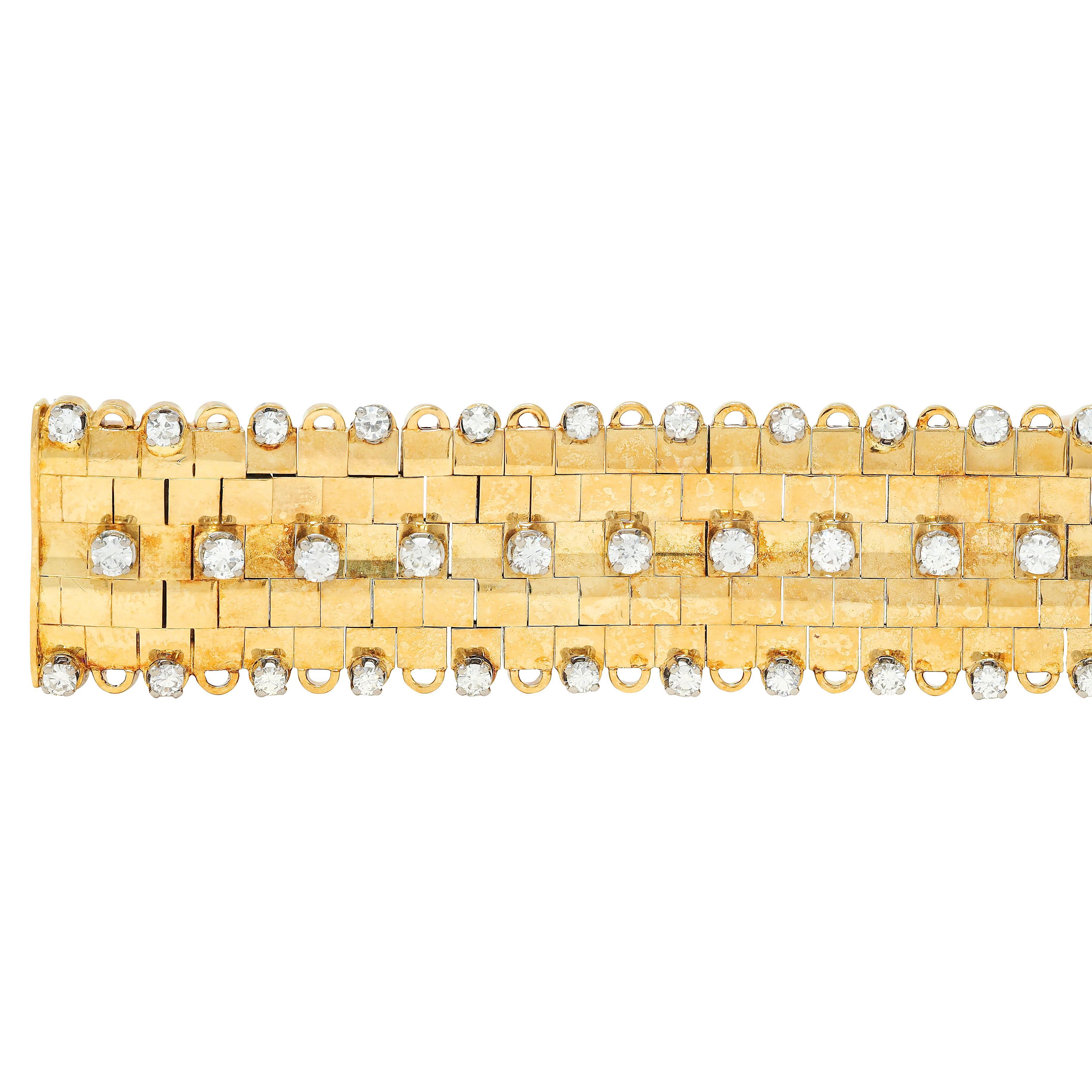 Bracciale a maglie Panther d'epoca con diamanti 4,32 CTW in platino e oro 18 carati In condizioni ottime in vendita a Philadelphia, PA