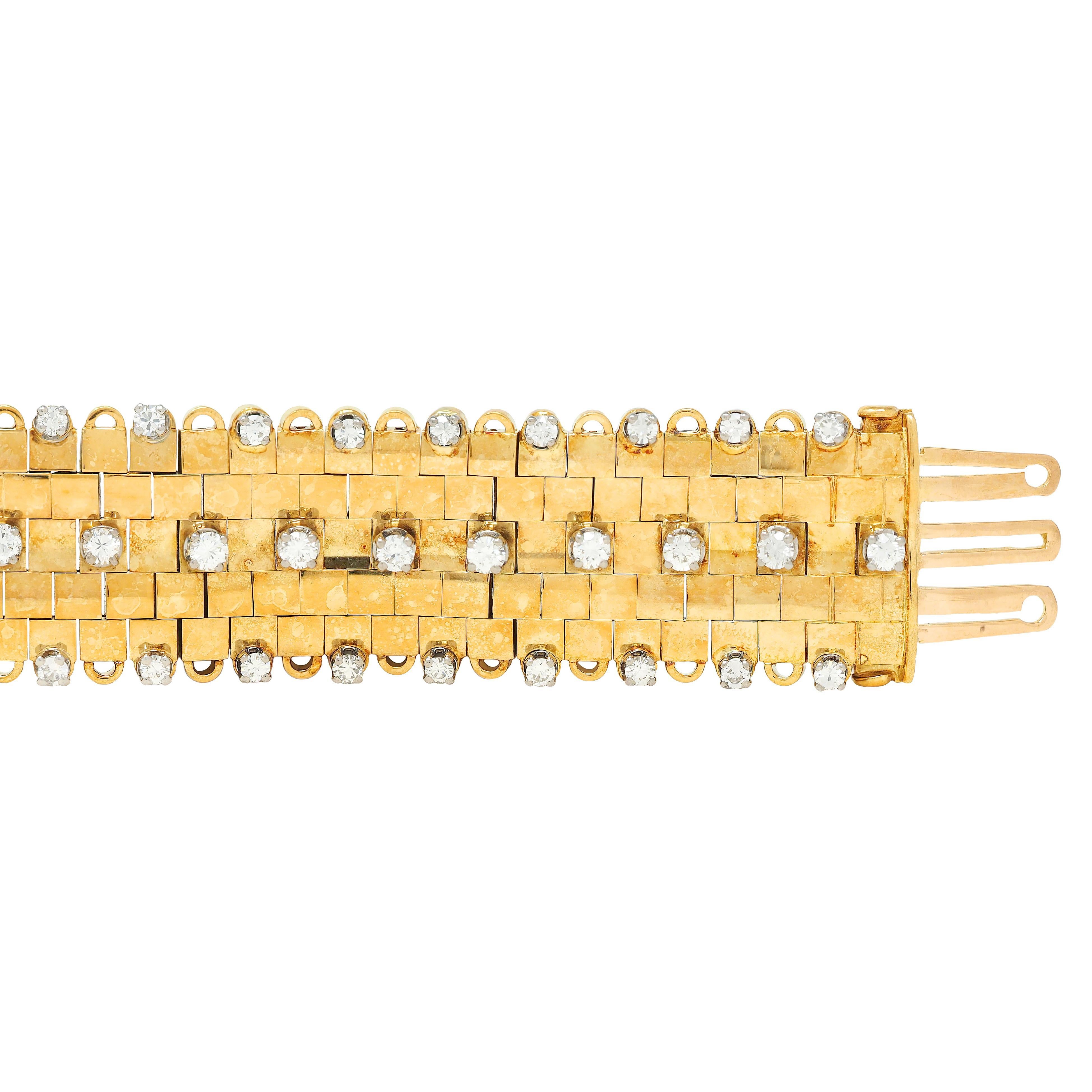 Bracciale a maglie Panther d'epoca con diamanti 4,32 CTW in platino e oro 18 carati in vendita 1