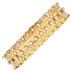 Mid-Century 4.32 CTW Diamond Platinum 18K Gold Vintage Panther Link Bracelet