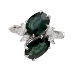 Mid Century Anillo toi et moi de platino y zafiro verde de 4,34 quilates