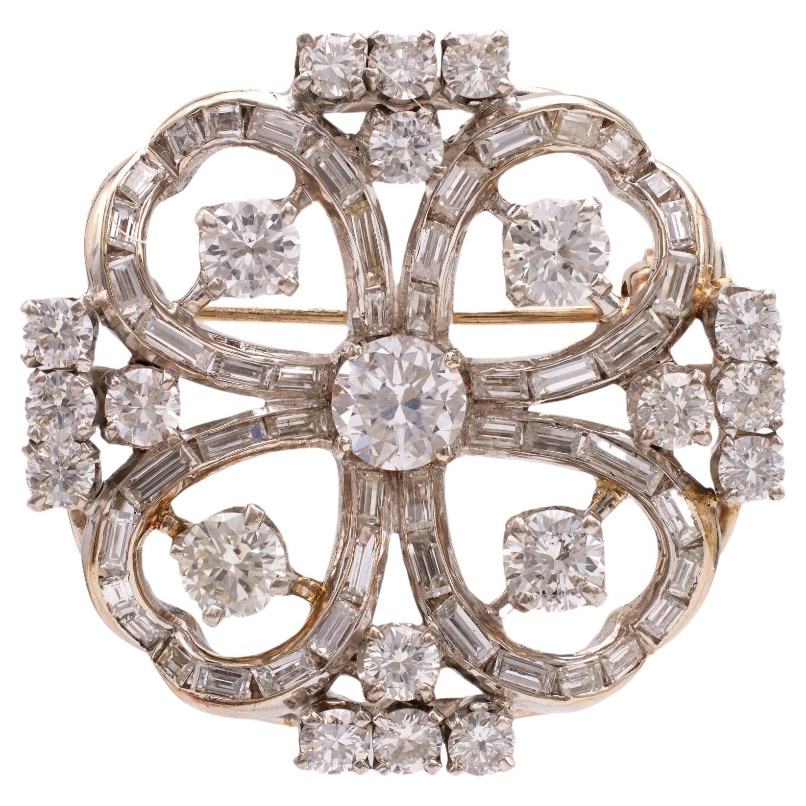 Mid-Century 4.50 Carat Total Weight Diamond Four Leaf Clover Brooch