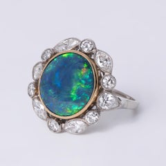 Mid-Century 4.55 Carat Black Opal and 1.5 Carat Diamond Cocktail Ring