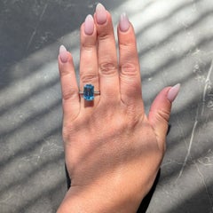 Mid-Century 4.55 CTW Aquamarine Diamond Platinum Vintage Cocktail Ring