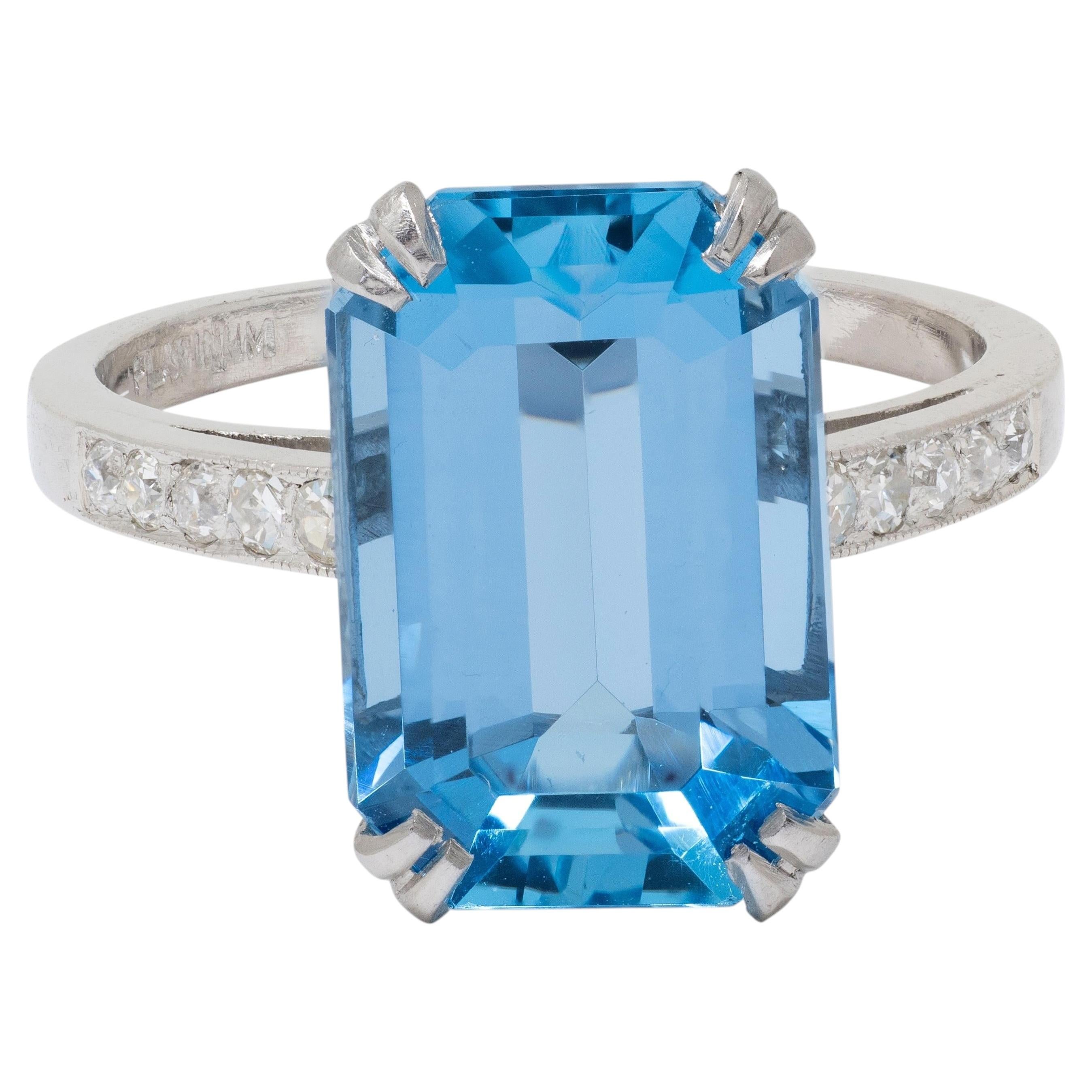 Mid-Century 4.55 CTW Aquamarine Diamond Platinum Vintage Cocktail Ring