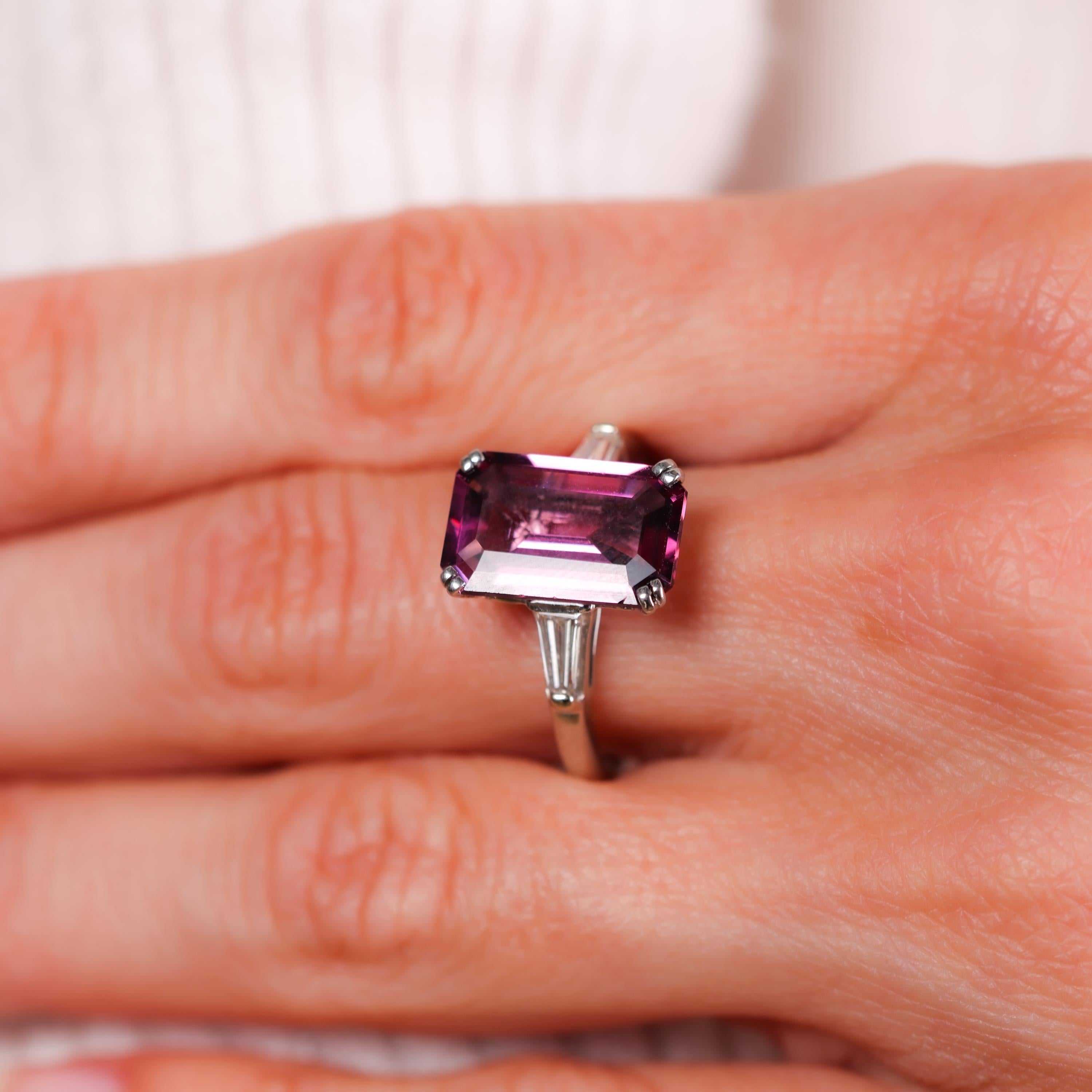 Emerald Cut Mid Century 4.70 carat spinel diamond platinum ring