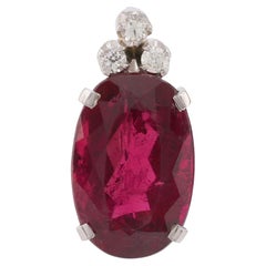 Ciondolo in platino con diamante e tormalina rosa da 4,8 carati del Mid Century