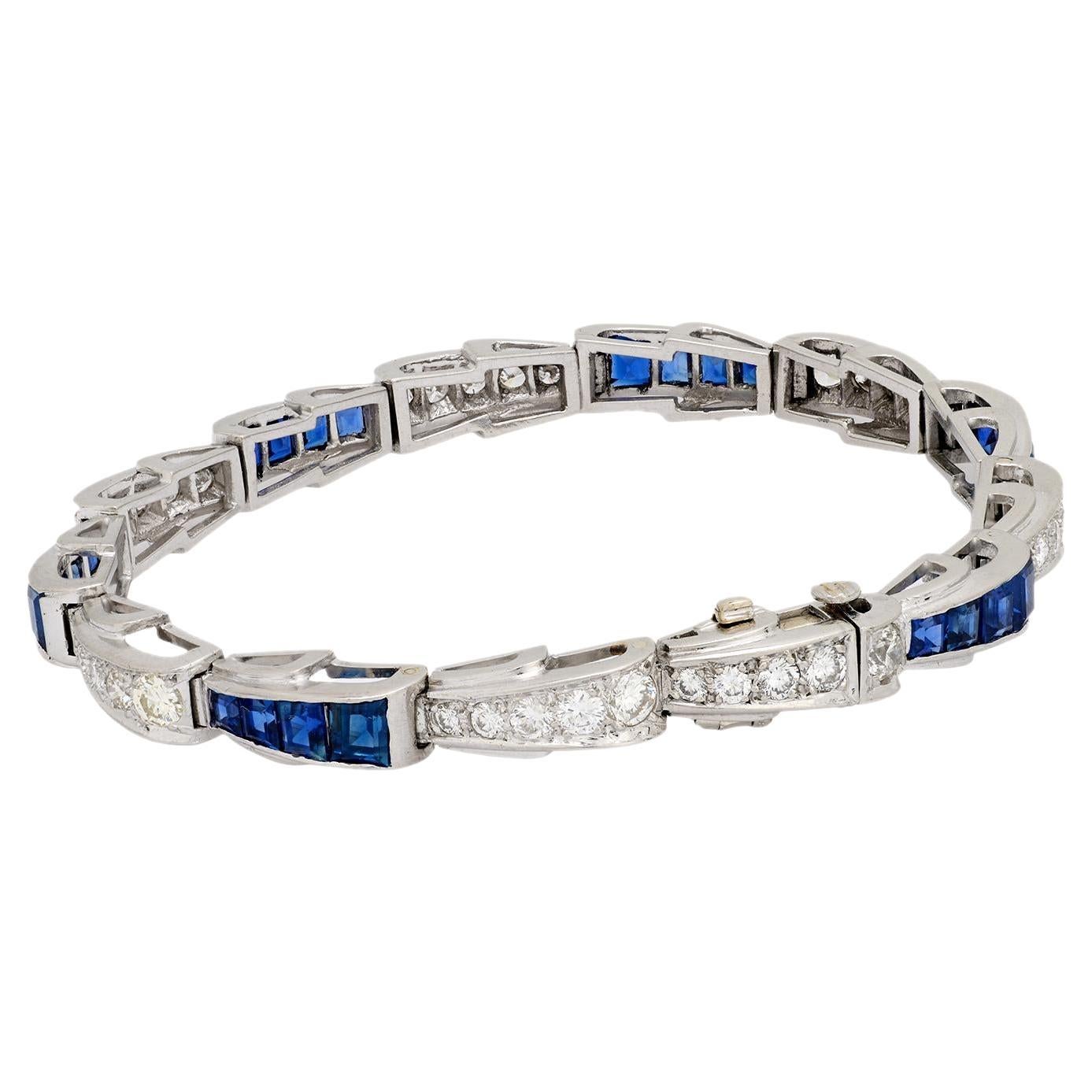 Mid Century 4.85 carat sapphire diamond platinum bracelet