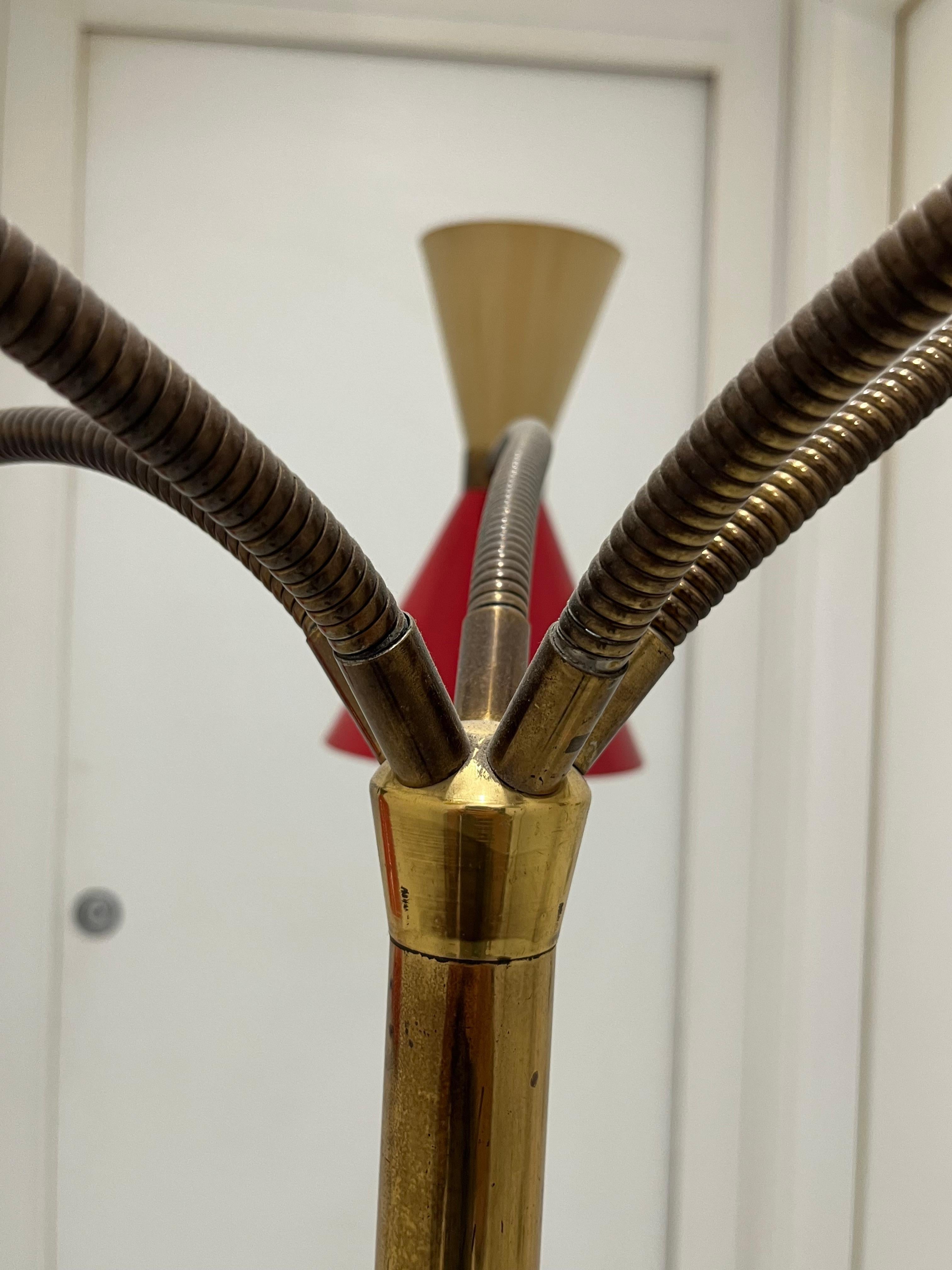 Mid-Century 5-Arm 10 Light Brass Floor Lamp Stilnovo, 1950s For Sale 4