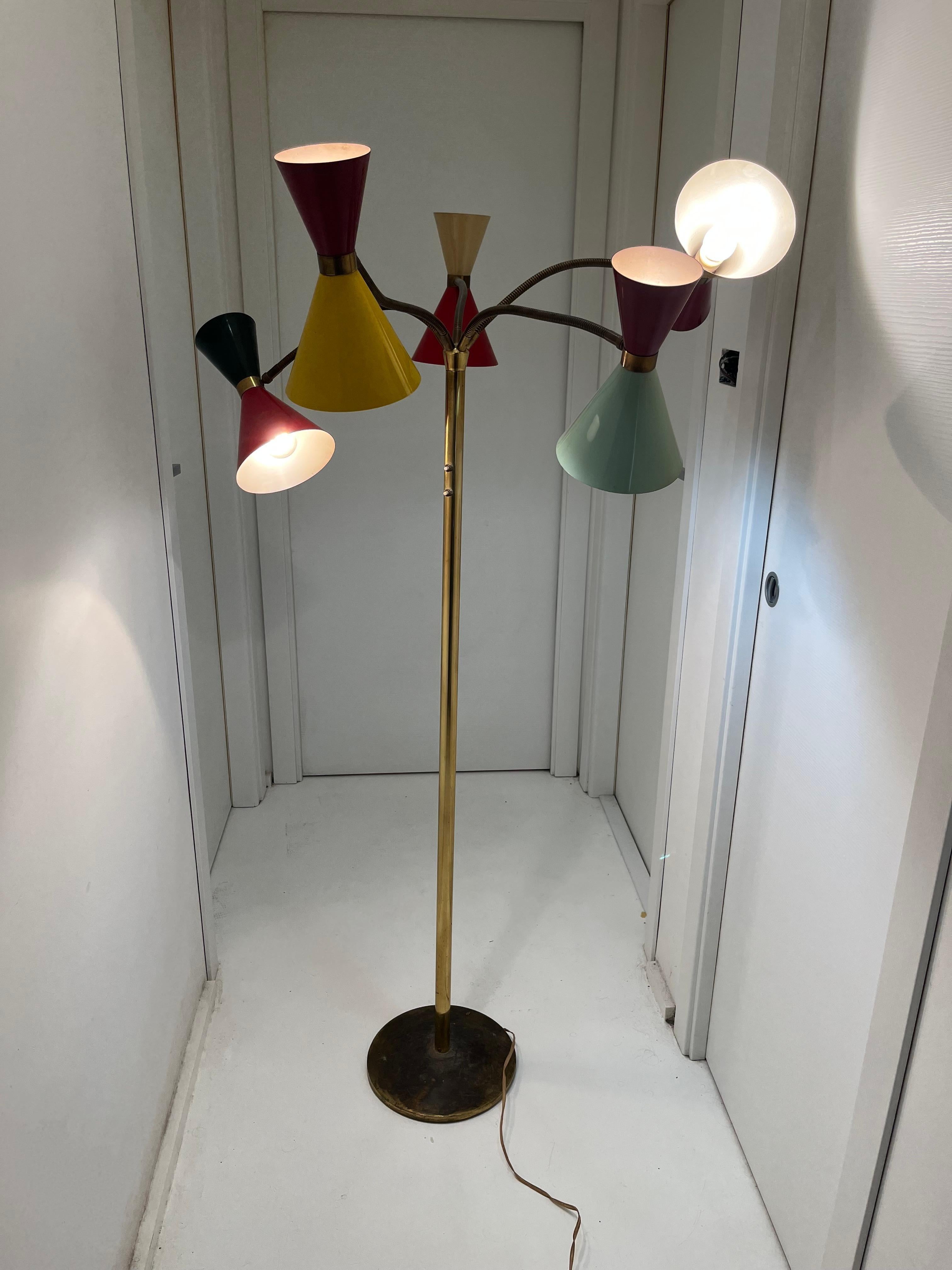 Mid-Century 5-Arm 10 Light Brass Floor Lamp Stilnovo, 1950s For Sale 9