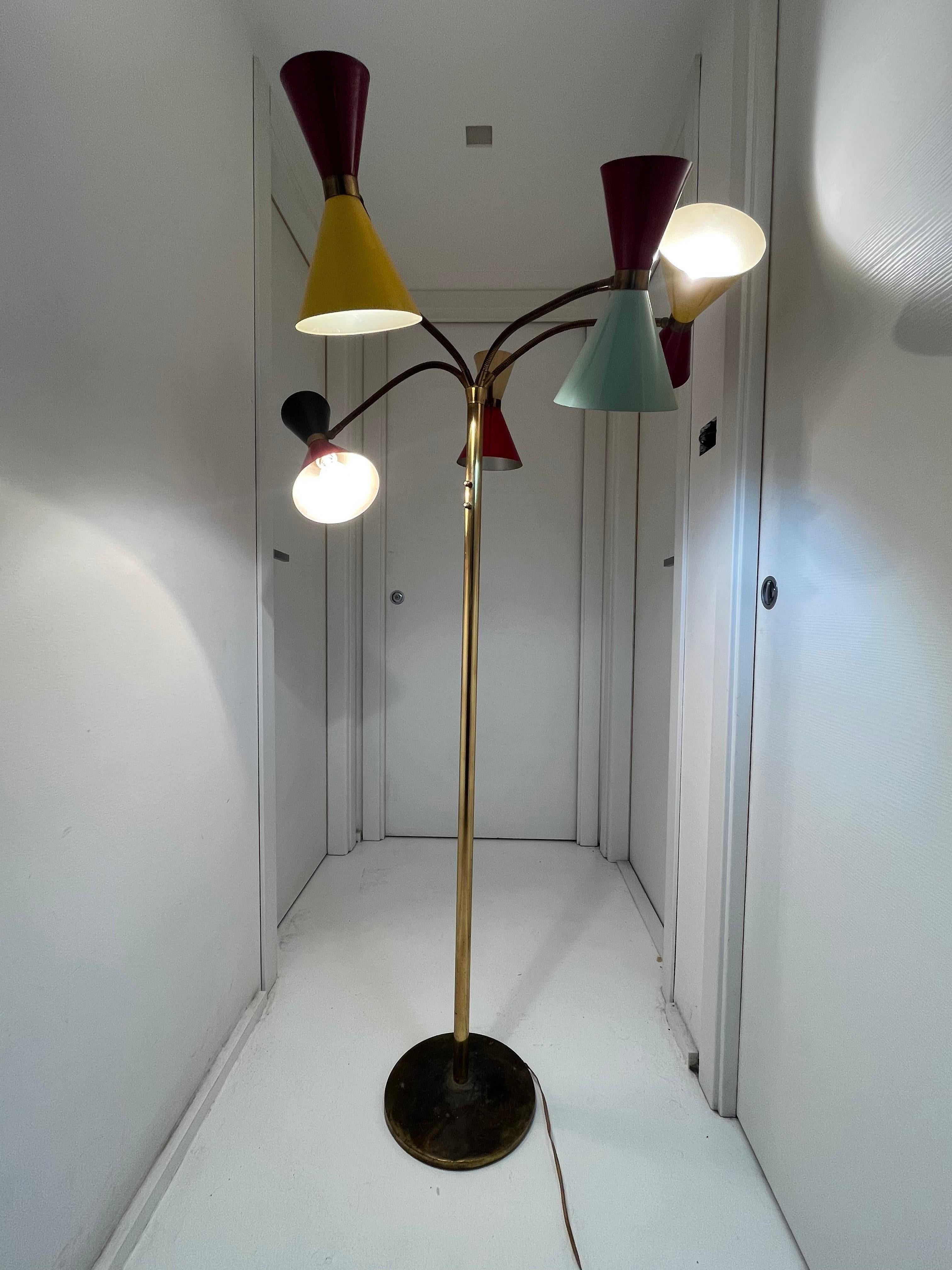 Mid-Century 5-Arm 10 Light Brass Floor Lamp Stilnovo, 1950s For Sale 10