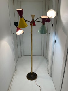 Mid-Century 5-Arm 10 Light Brass Floor Lamp Stilnovo, 1950s