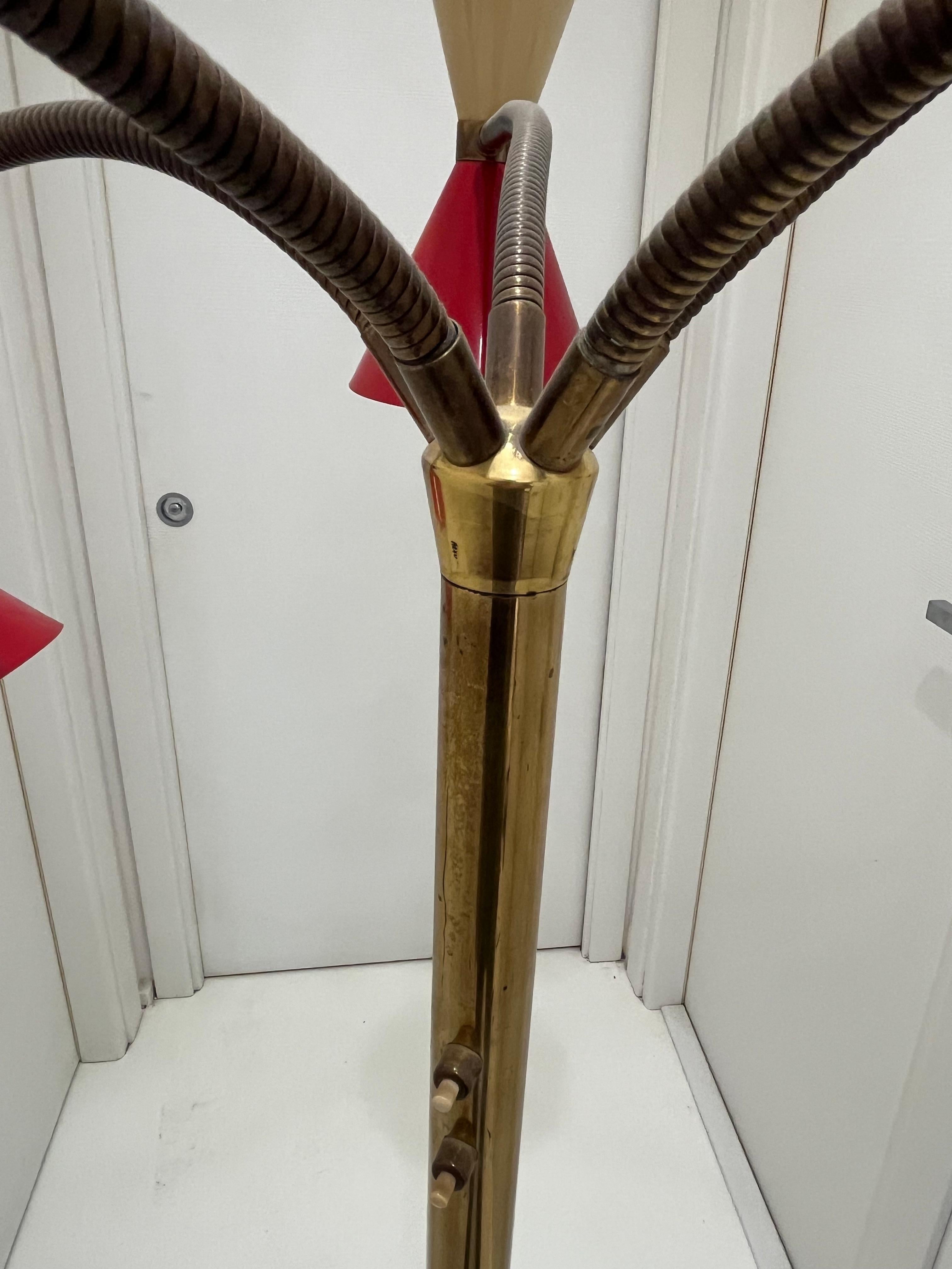 Aluminum Mid-Century 5-Arm 10 Light Brass Floor Lamp Stilnovo, 1950s For Sale