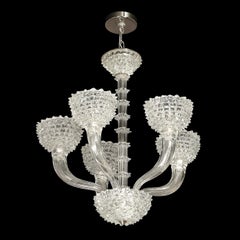 Mid-Century 5 Arm Hand-Blown Murano Rostrato Glass Chandelier by Barovier Y Toso