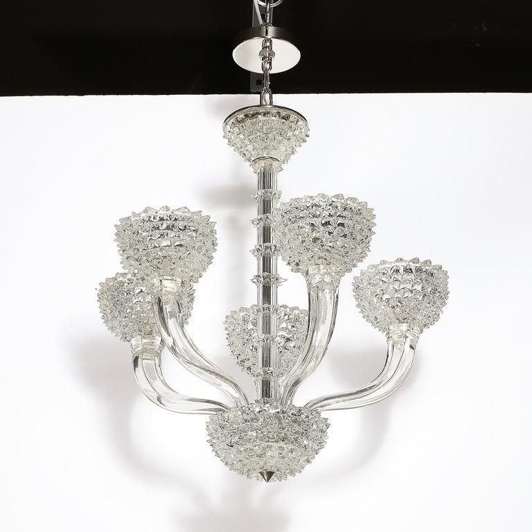 Metà XX secolo Lampadario a 5 bracci in vetro di Murano soffiato a mano di Barovier&Toso in vendita