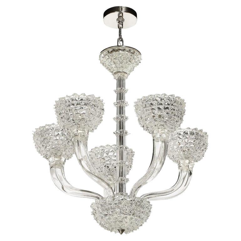 Mid-Century 5 Arm Hand-Blown Murano Rostrato Glass Chandelier by Barovier Y Toso