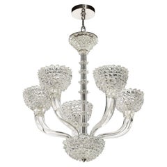 Mid-Century 5 Arm Hand-Blown Murano Rostrato Glass Chandelier by Barovier Y Toso