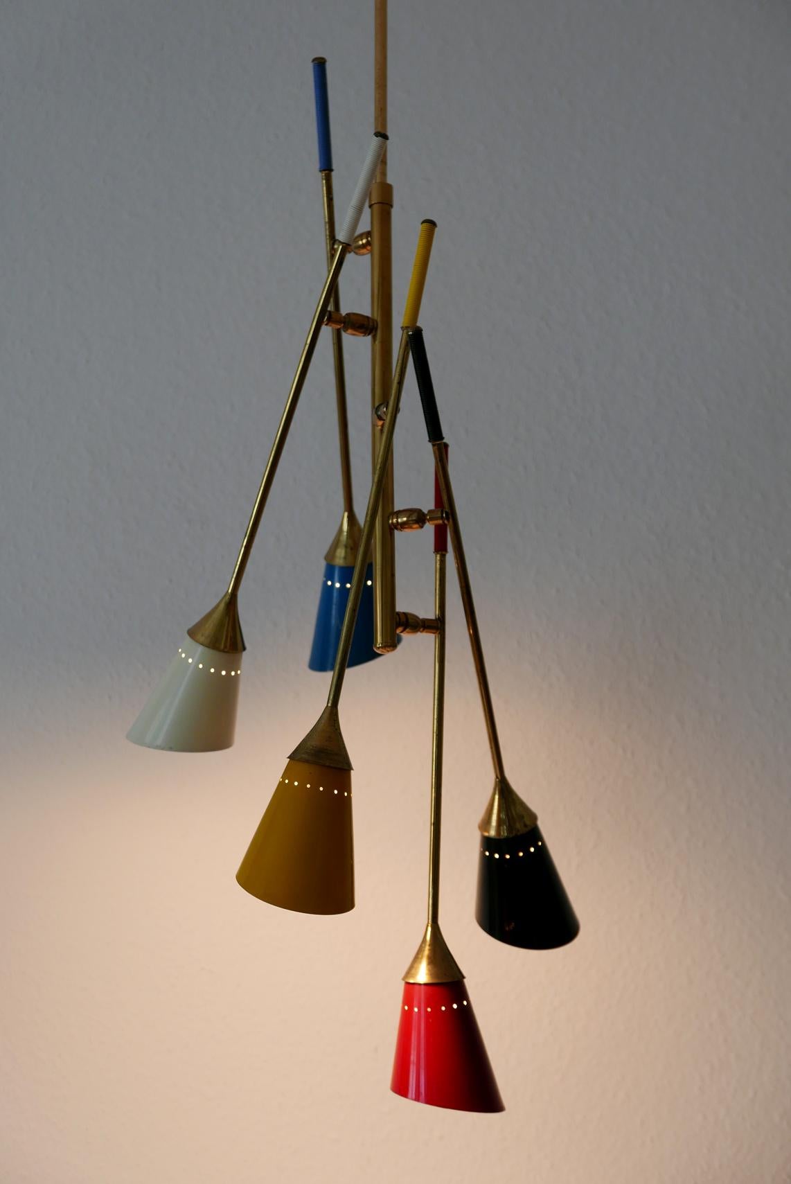 Mid-20th Century Midcentury 5-Arm Sputnik Chandelier or Pendant Lamp by Arredoluce, 1950s, Italy