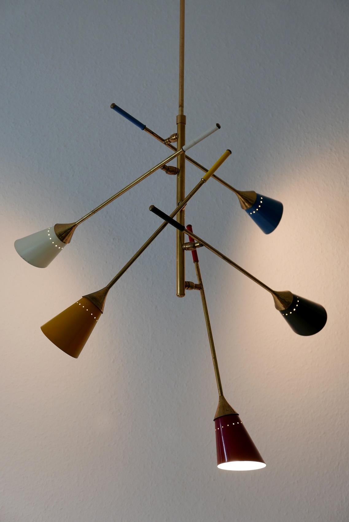Midcentury 5-Arm Sputnik Chandelier or Pendant Lamp by Arredoluce, 1950s, Italy 1