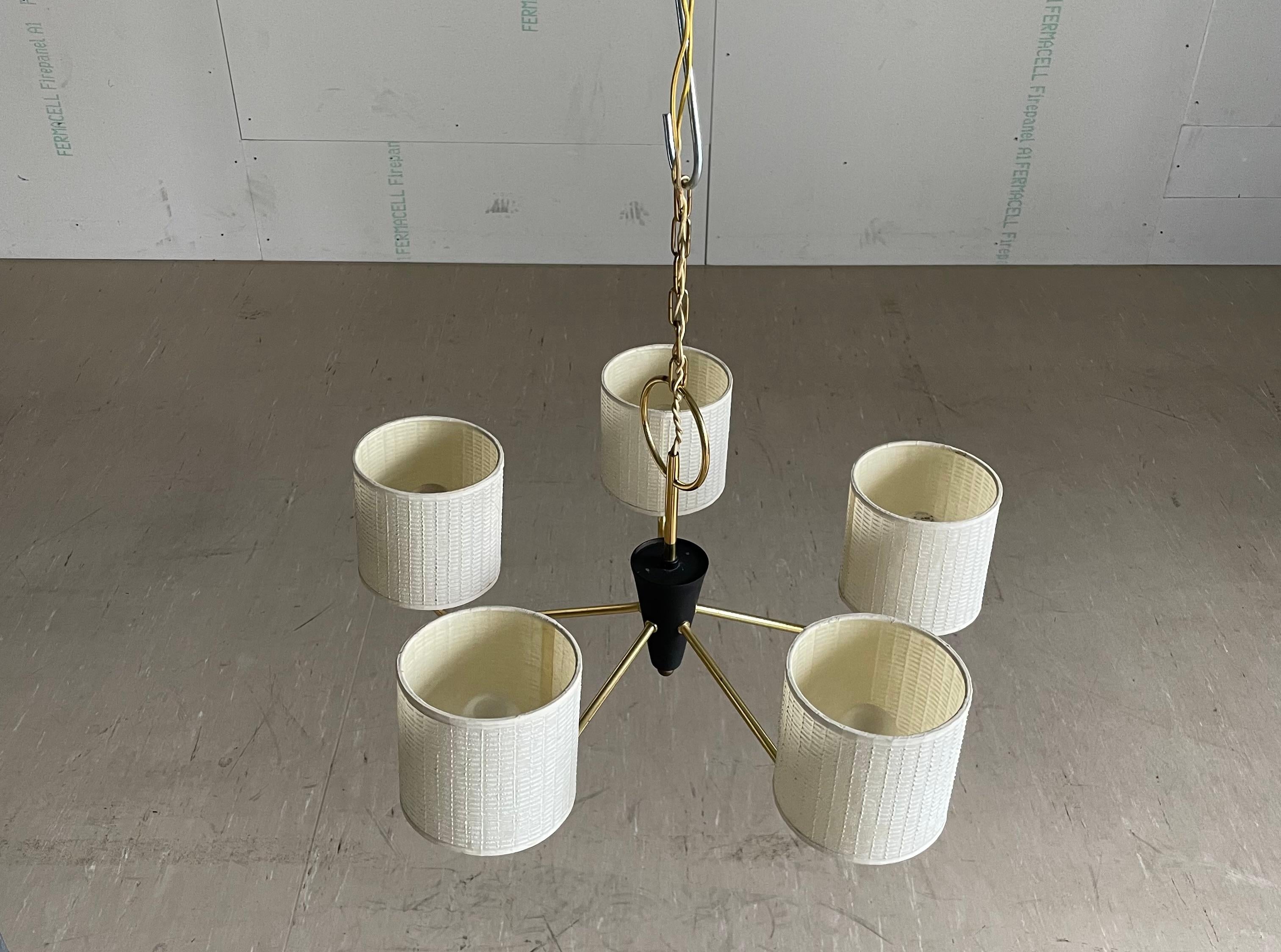 Metallo Lampada da soffitto in ottone a 5 elementi del Mid Century in vendita