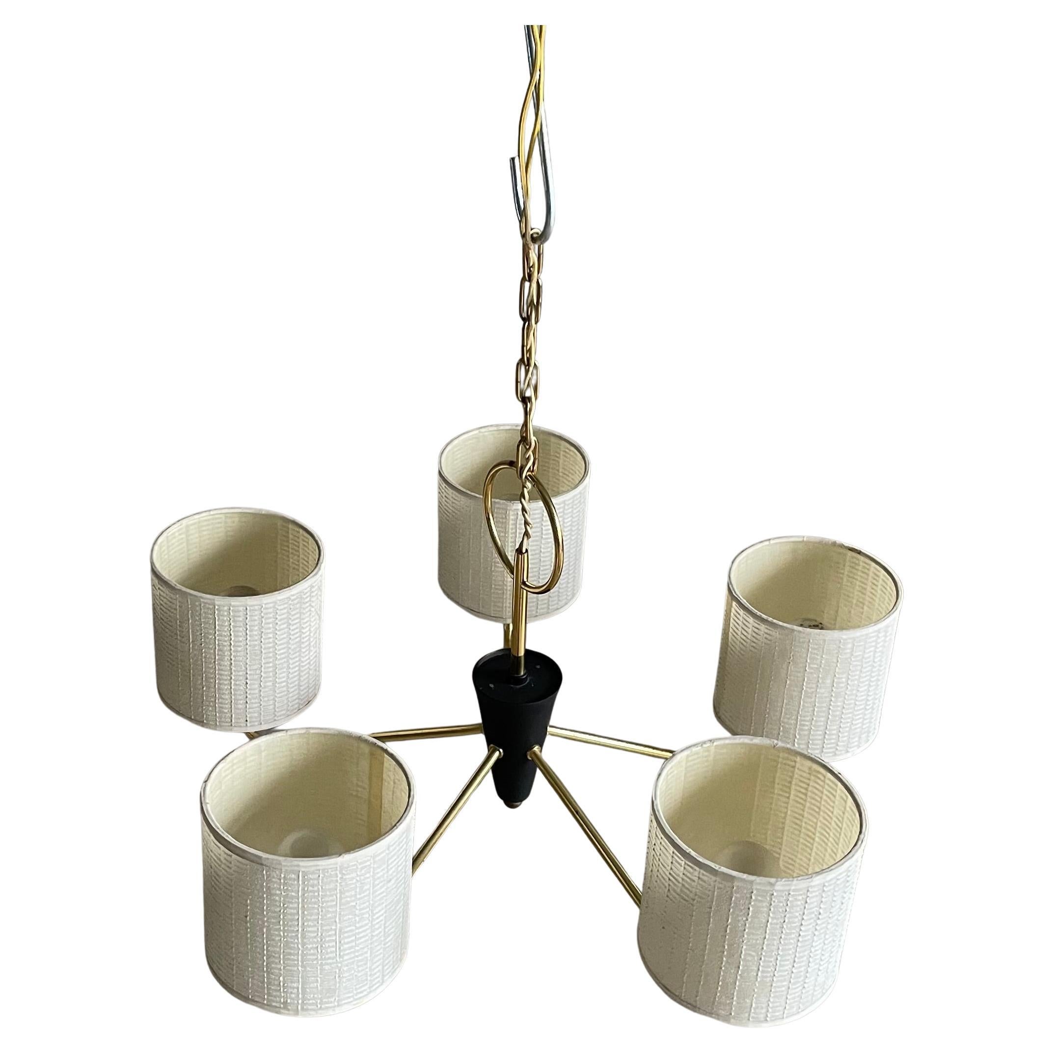Mid Century 5 armed Brass Ceiling Lamp