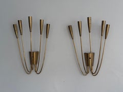 Mid-Century 5-armed Brass Large Pair of Cinema Sconces, 1950s, Italy