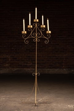 Mid-Century 5-Candle Wrought Iron Floor Candelabra