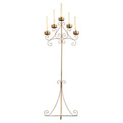 Mid-Century 5-Candle Wrought Iron Floor Candelabra
