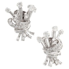 Mid Century 5 carat total weight diamond platinum earrings