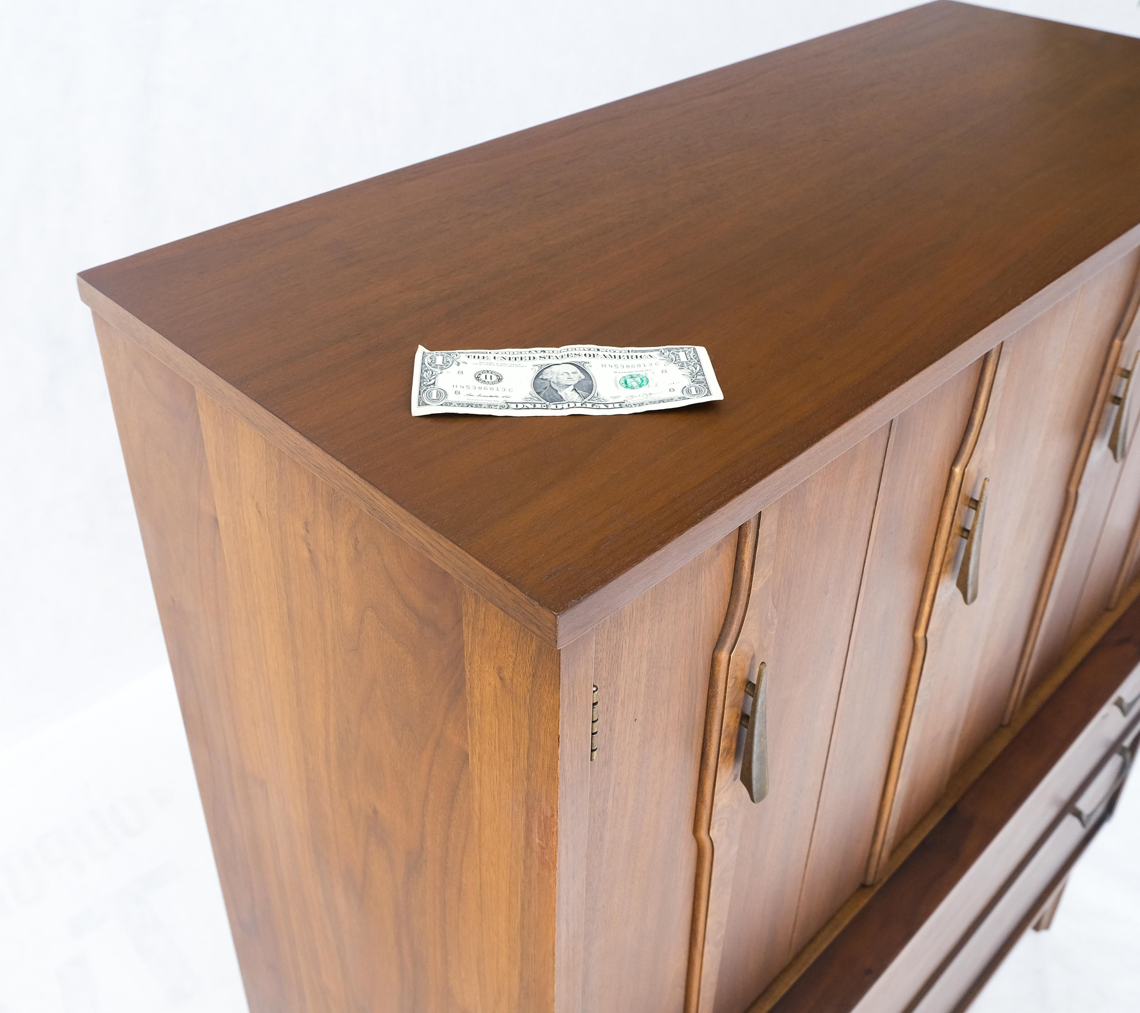 Mid Century 5 Drawer Double Door Compartment Walnut Tall High Chest Dresser MINT For Sale 6