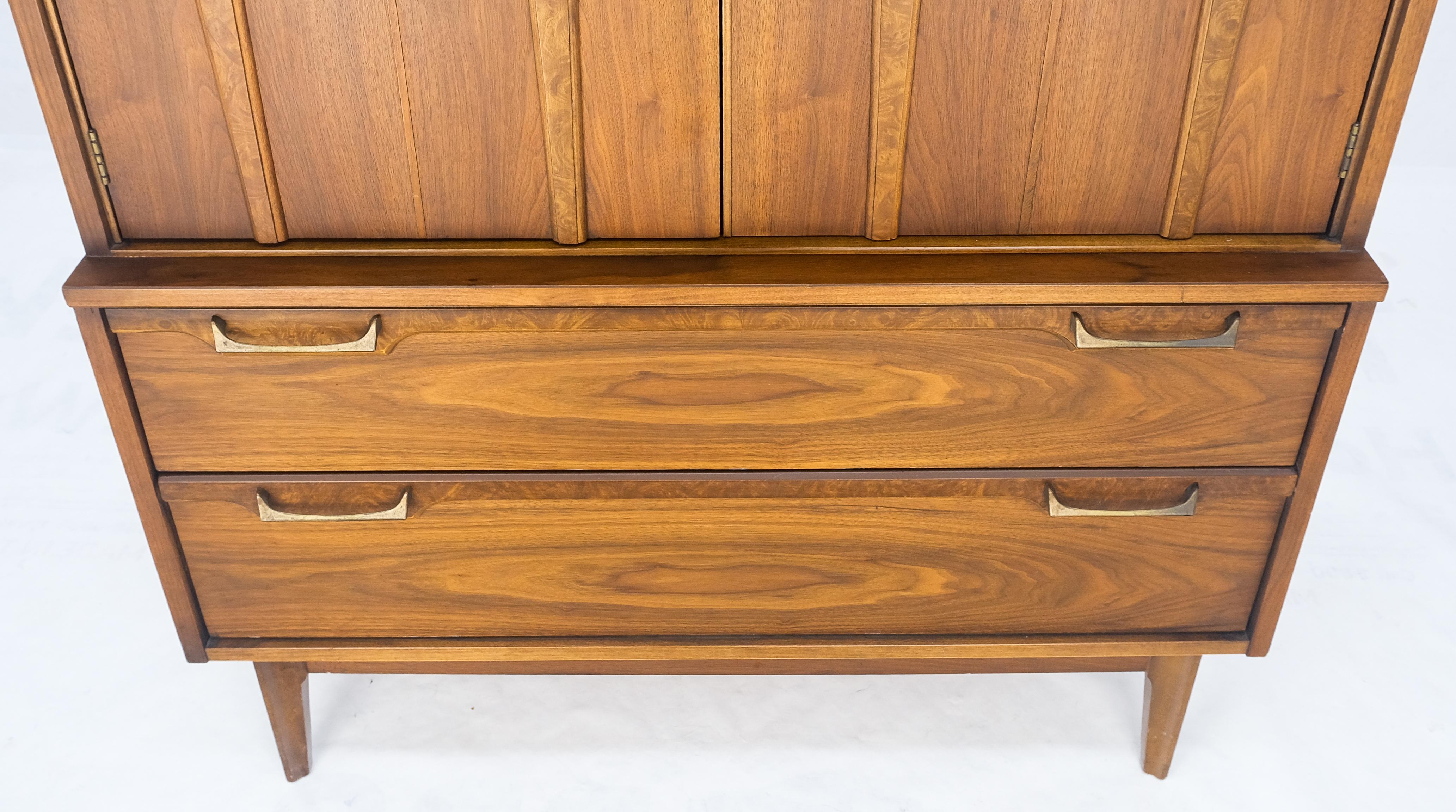 Mid Century 5 Drawer Double Door Compartment Walnut Tall Gentleman's High Chest Dresser MINT!
