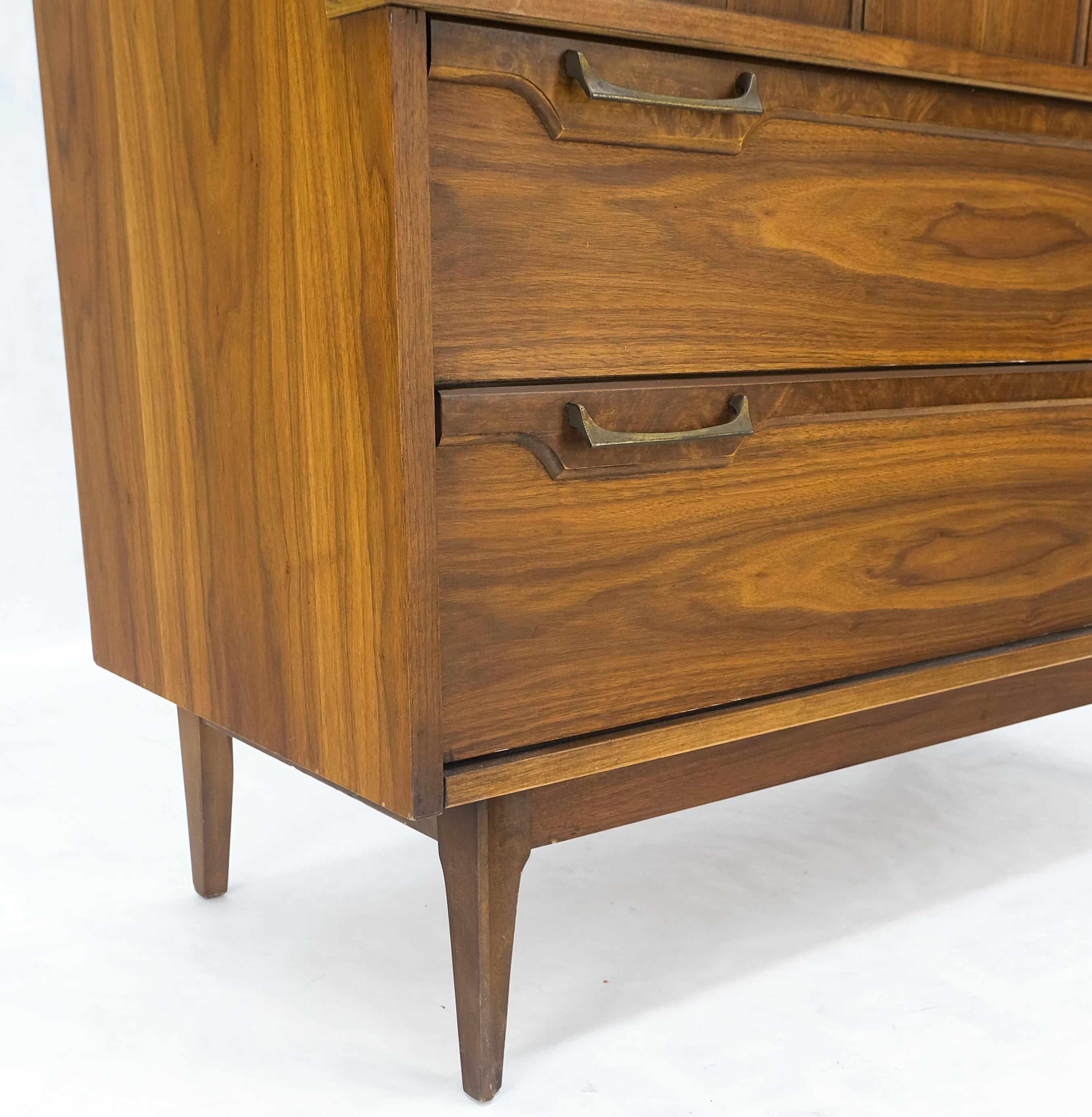 Mid Century 5 Drawer Double Door Compartment Walnut Tall High Chest Dresser MINT In Good Condition For Sale In Rockaway, NJ