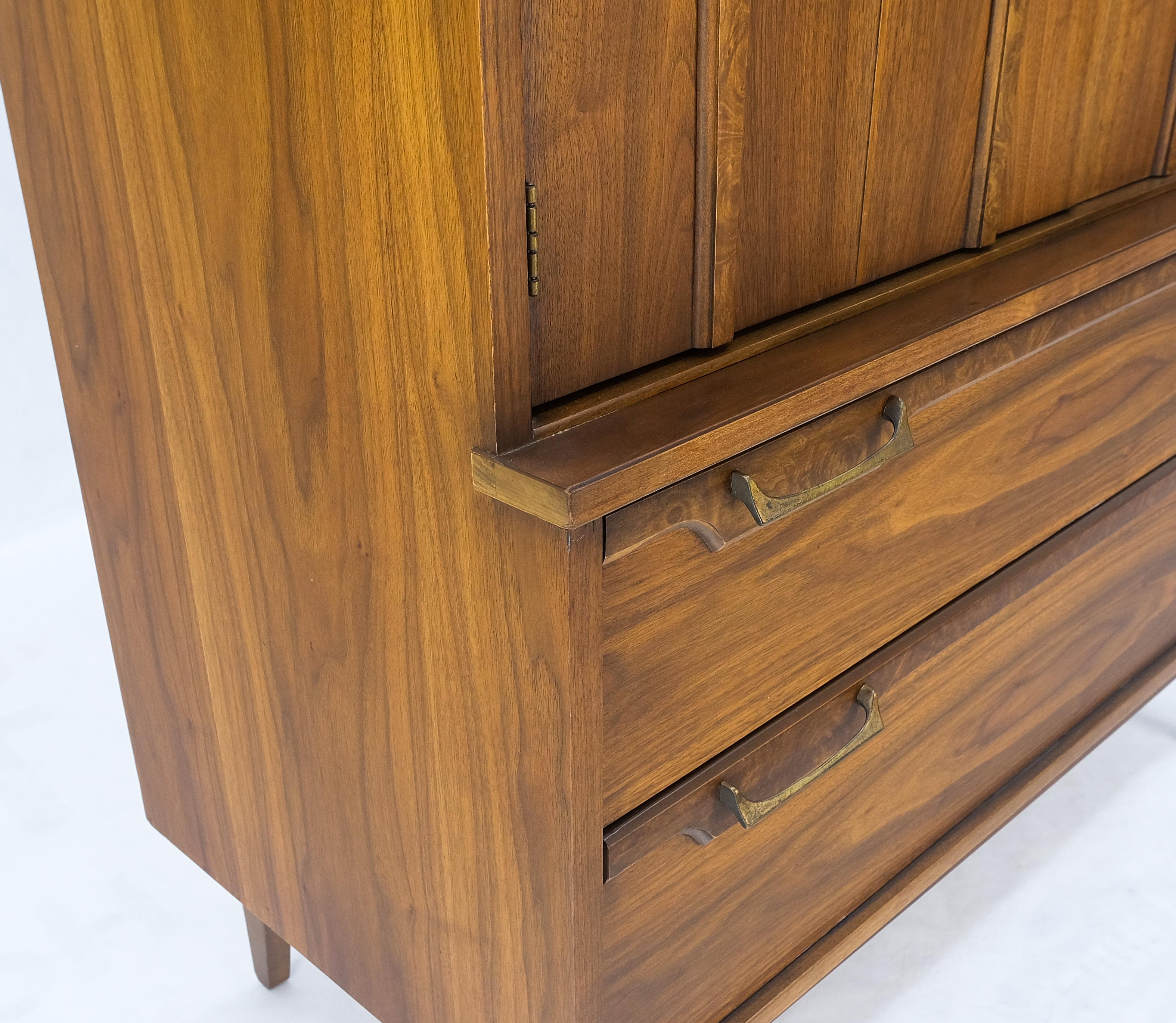 Mid Century 5 Drawer Double Door Compartment Walnut Tall High Chest Dresser MINT For Sale 1