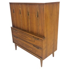 Used Mid Century 5 Drawer Double Door Compartment Walnut Tall High Chest Dresser MINT