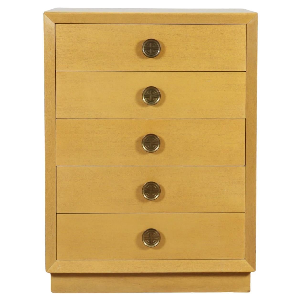 Mid century 5 Drawer Tall dresser with round Brass pulls