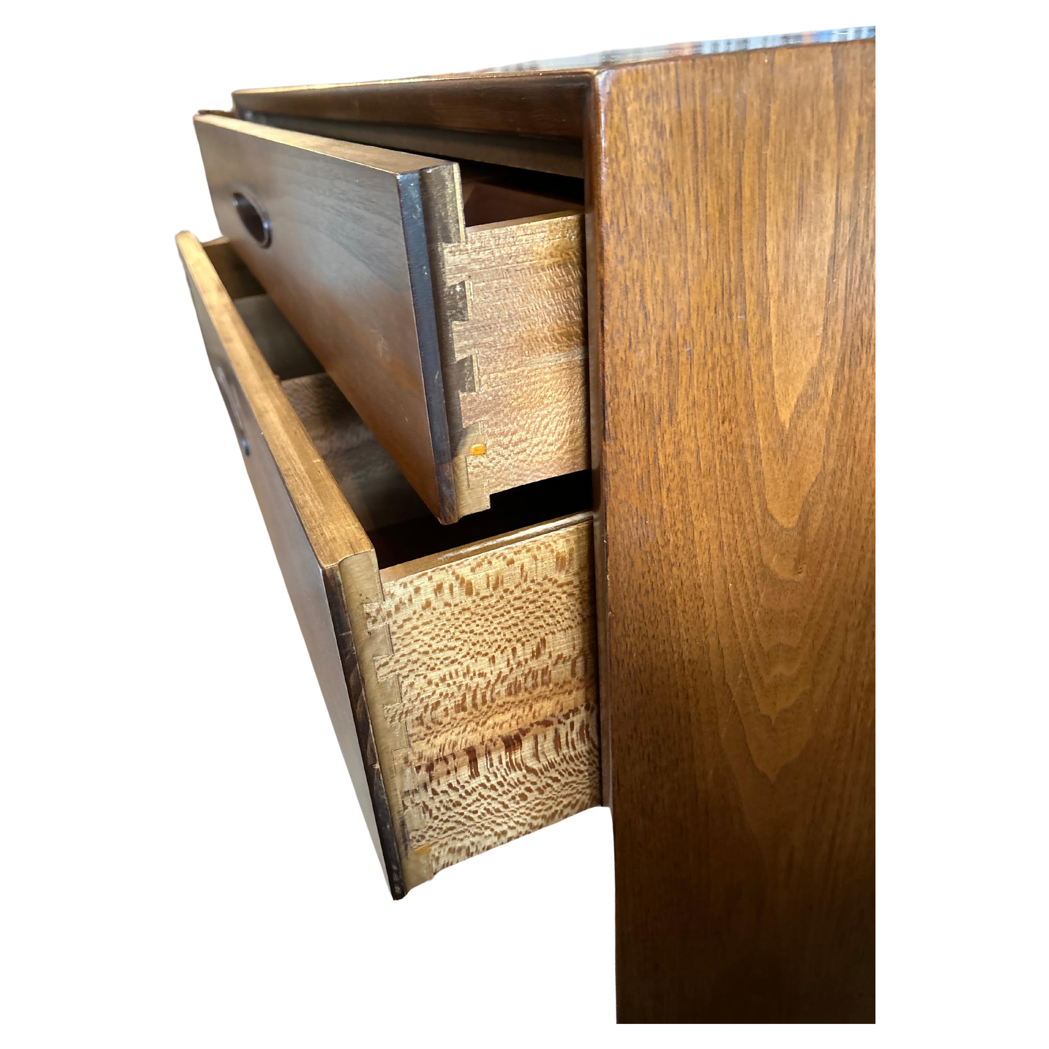 American Mid-Century 5 Drawer Walnut Dresser on Original Casters