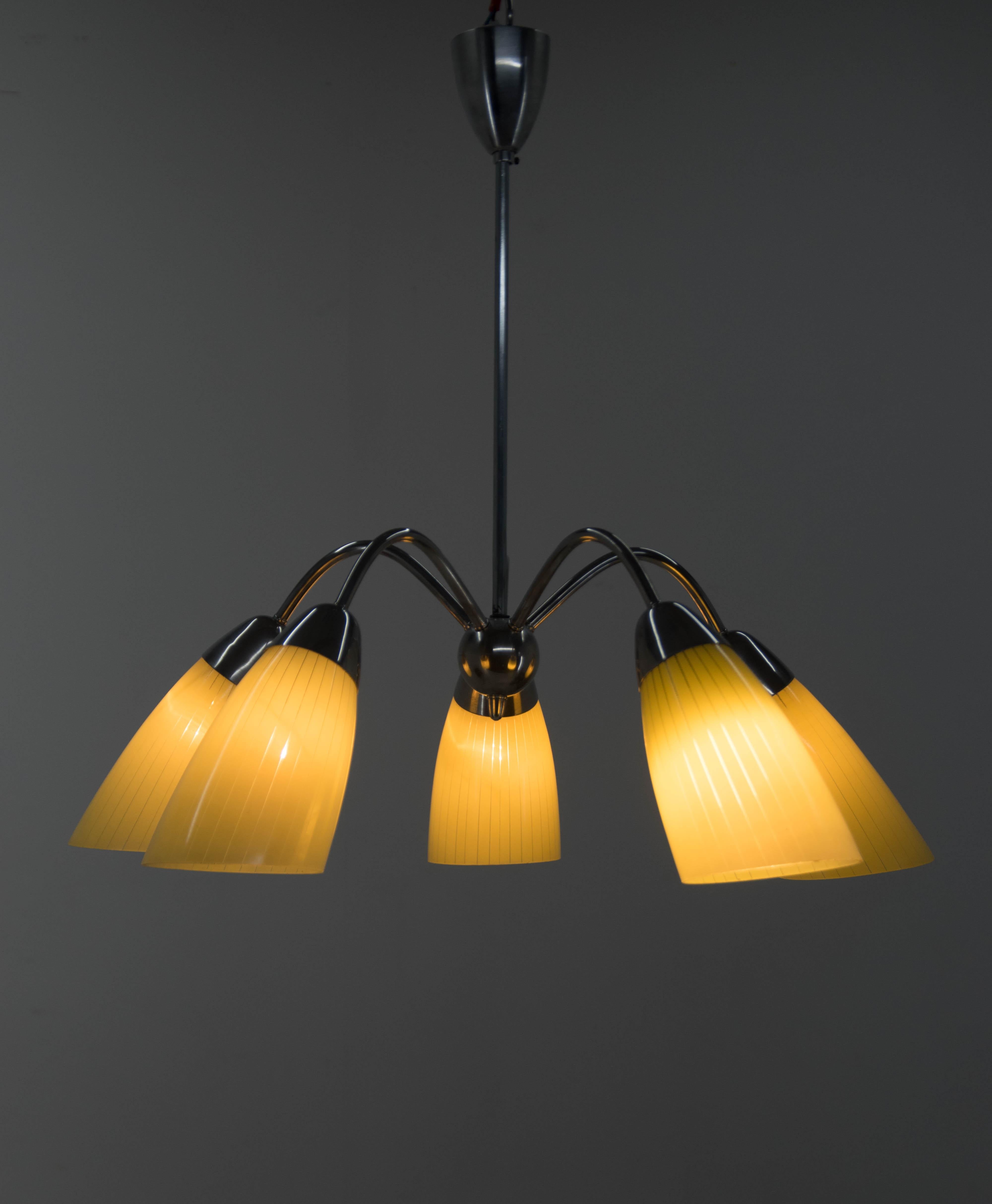 Mid-20th Century Mid-Century 5-Flamming Chandelier, 1950s For Sale