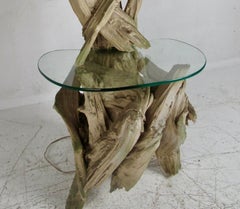 Mid-Century 5 Foot Driftwood Floor Lamp w/ Glass Shelf