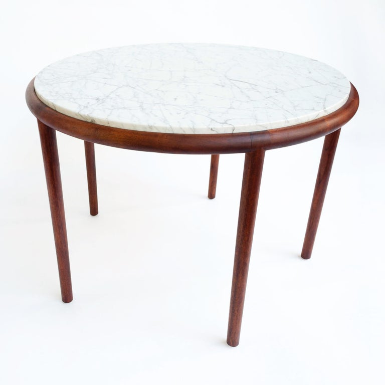 Midcentury 5Legged Walnut and Marble Side Table For Sale at 1stDibs