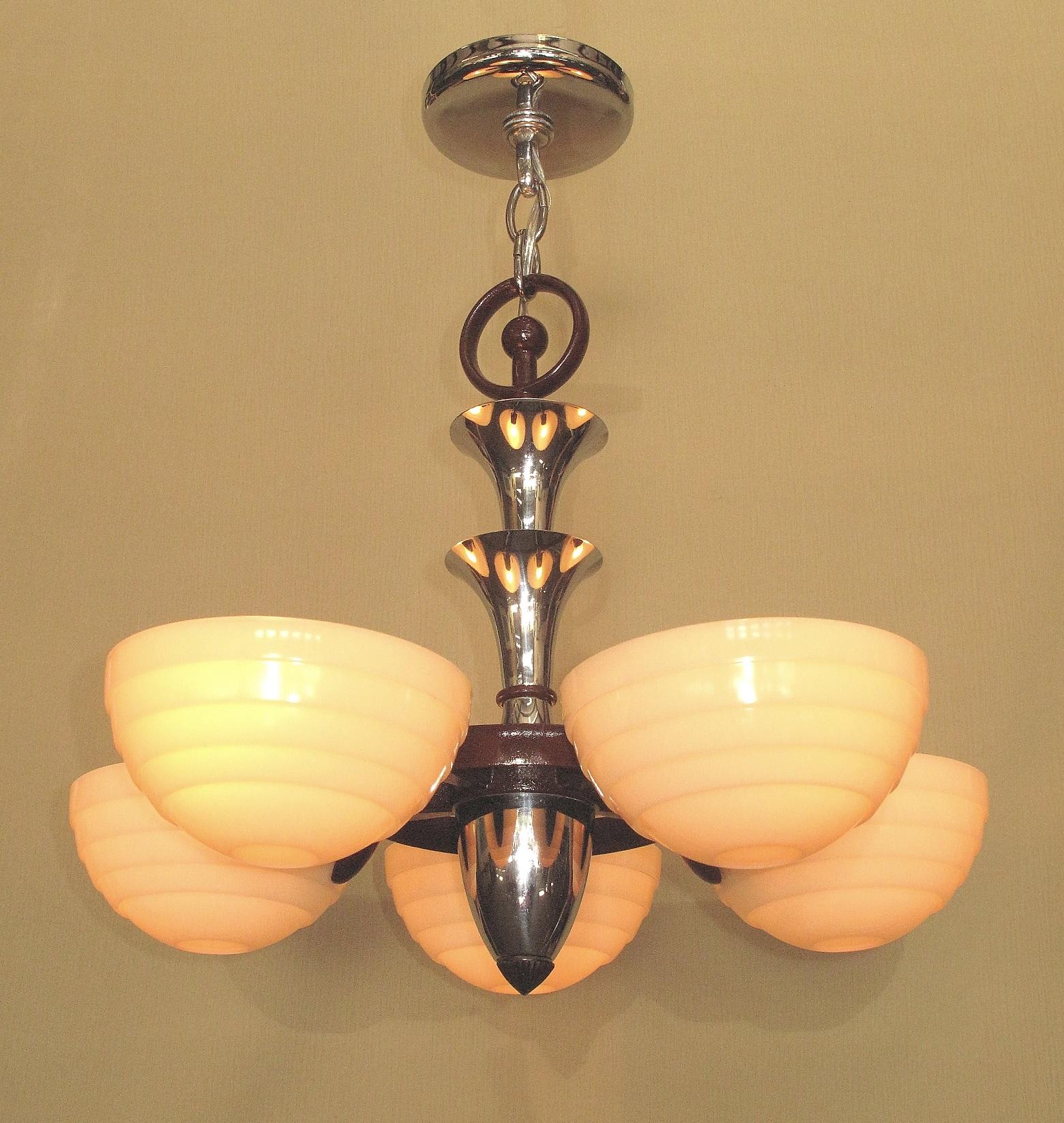 American Mid Century 5 Light Ceiling Fixture 1930s MCM