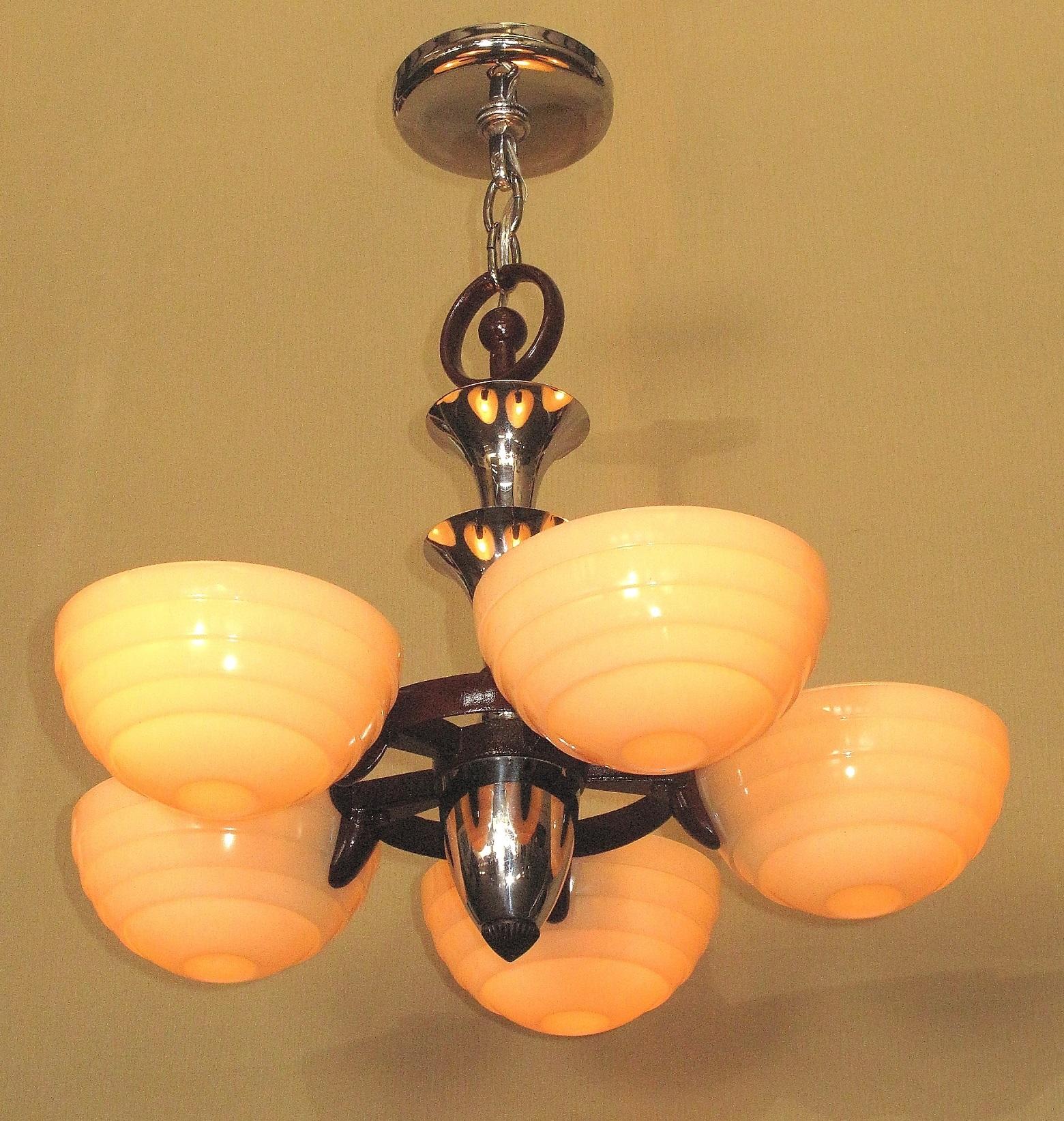 Mid Century 5 Light Ceiling Fixture 1930s MCM In Good Condition In Prescott, US