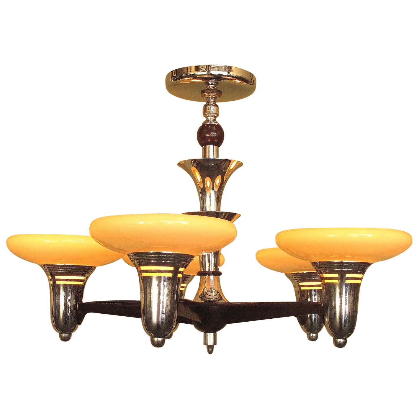 Mid-Century 5 Light Ceiling Fixture 1930s MCM Semi-Flush