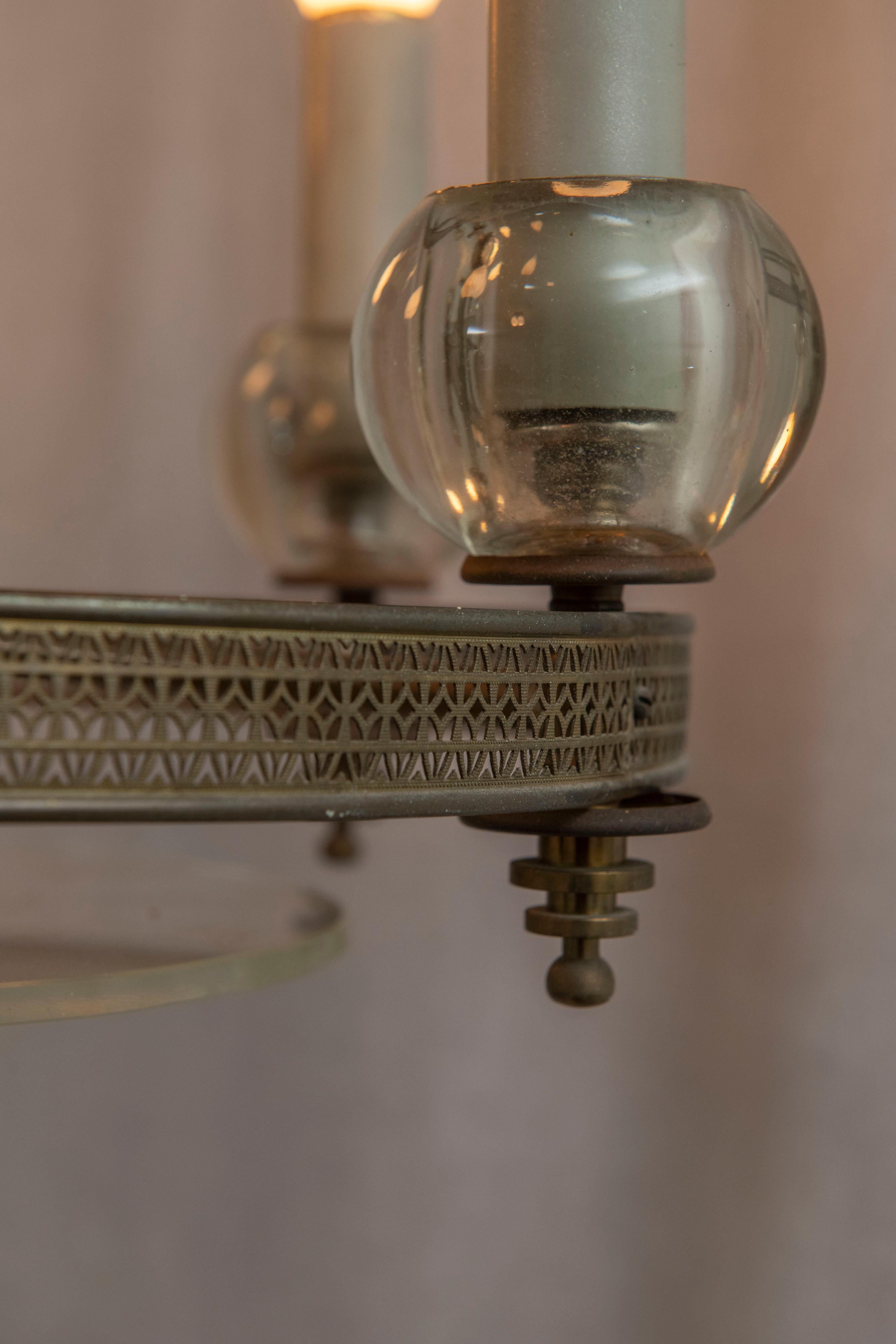 Mid Century 5 Light Chandelier, Glass and Silver Plate, ca. 1940's For Sale 6