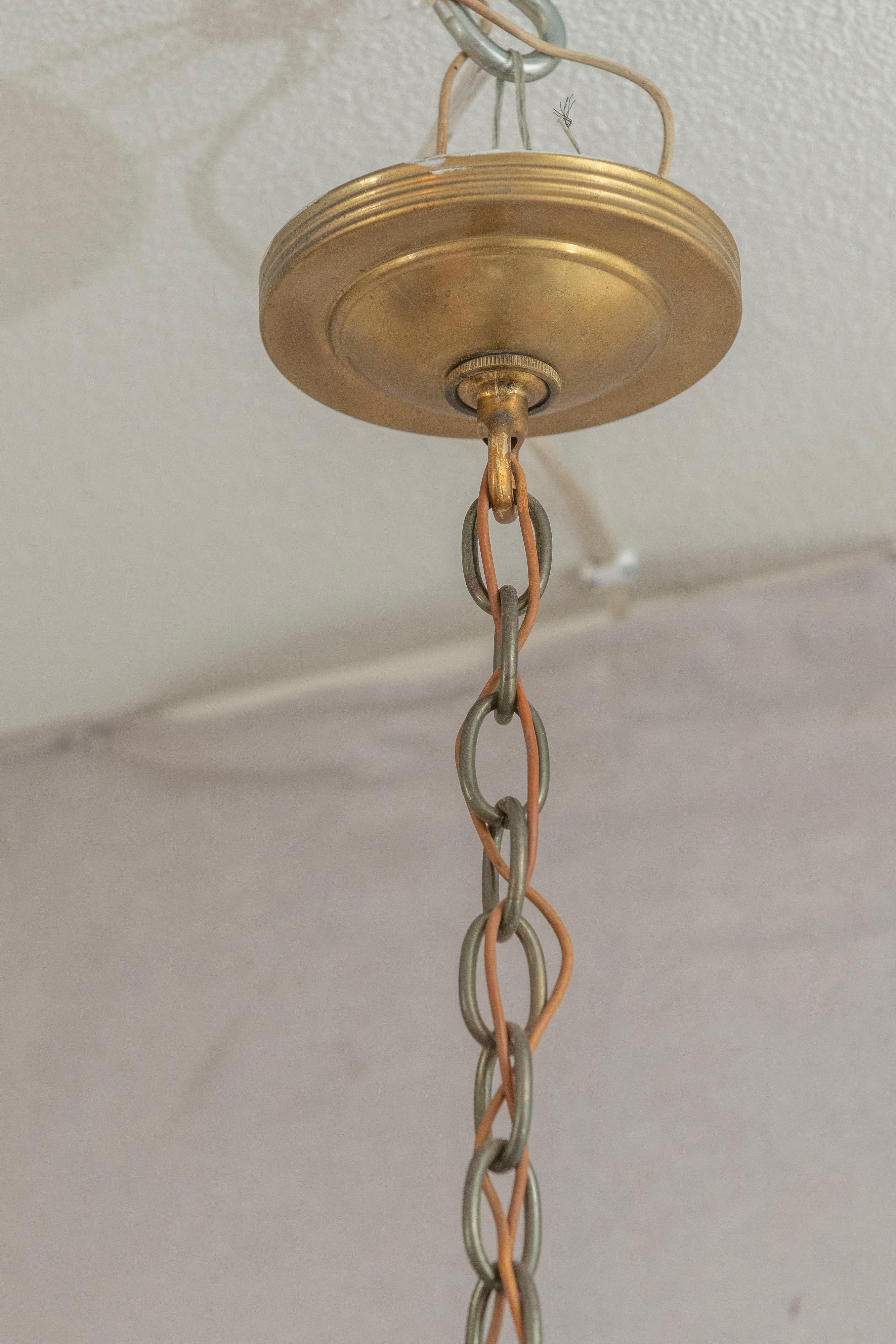 Cast Mid Century 5 Light Chandelier, Glass and Silver Plate, ca. 1940's For Sale