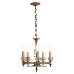 Lampadario a 5 luci di metà secolo, vetro e lastre d'argento, 1940 ca.