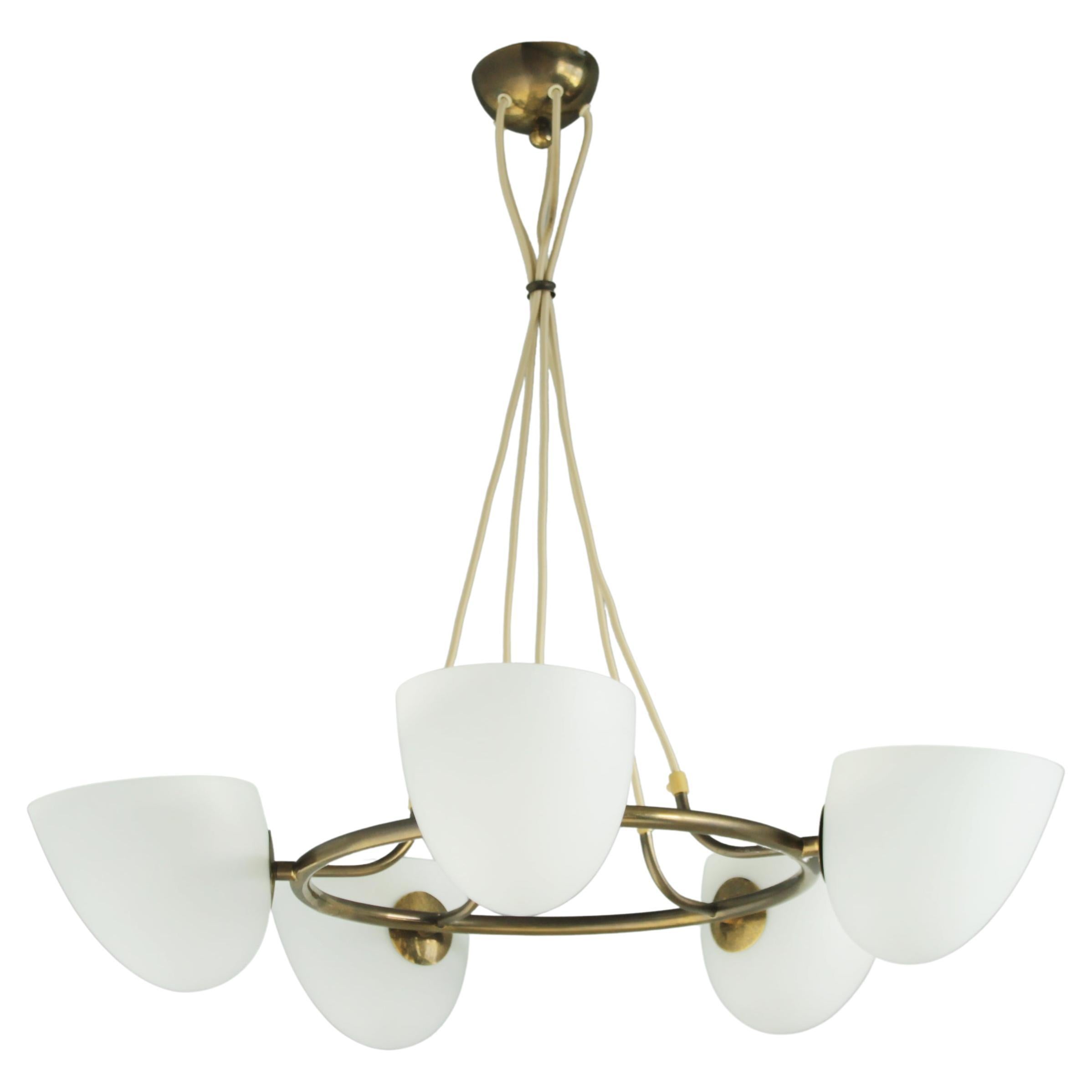 A Mid Century Brass and Glass Chandelier at 1stDibs