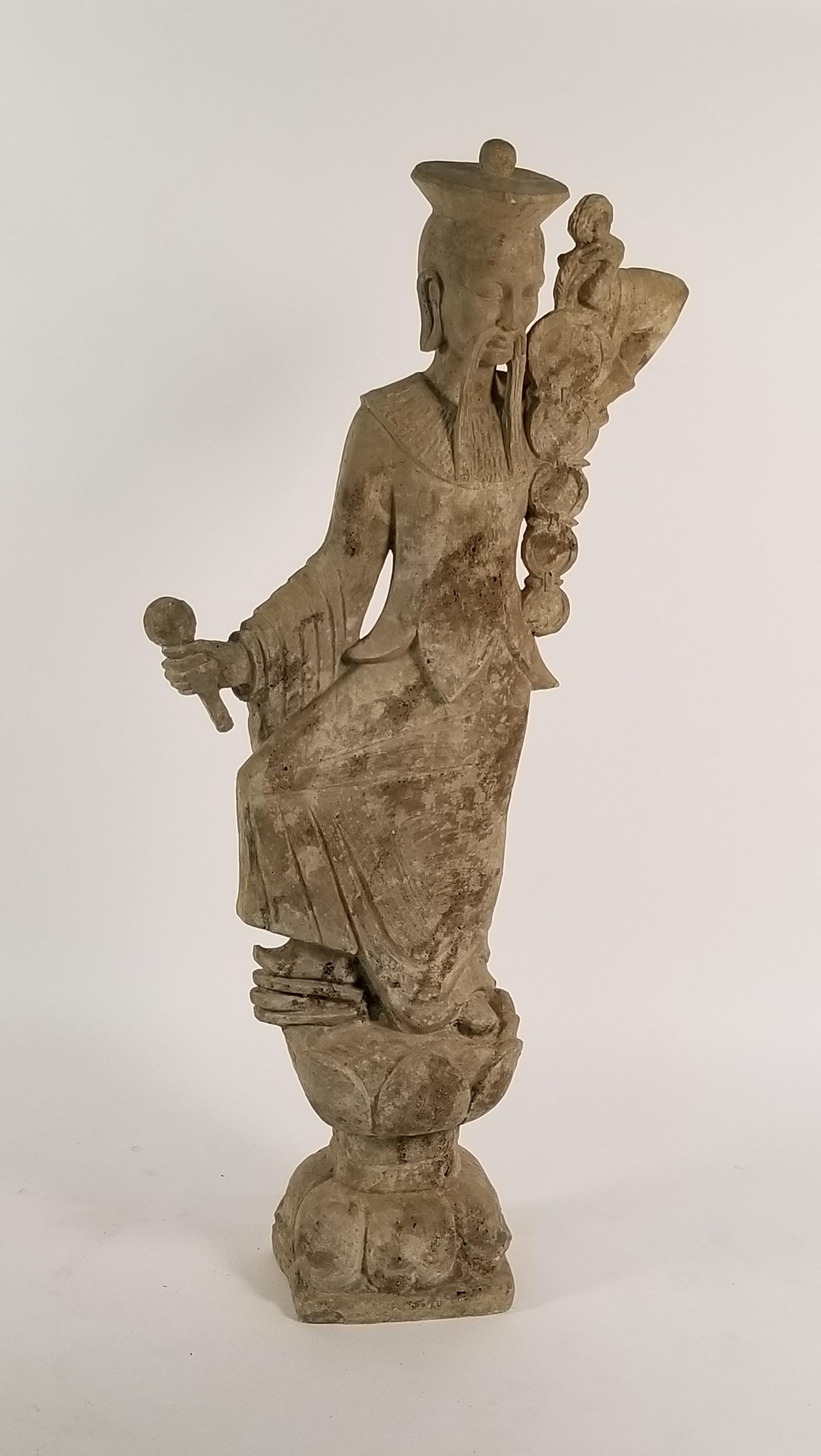 Hollywood Regency Midcentury Tall Plaster Asian Bodhisattva Figural Garden Sculpture