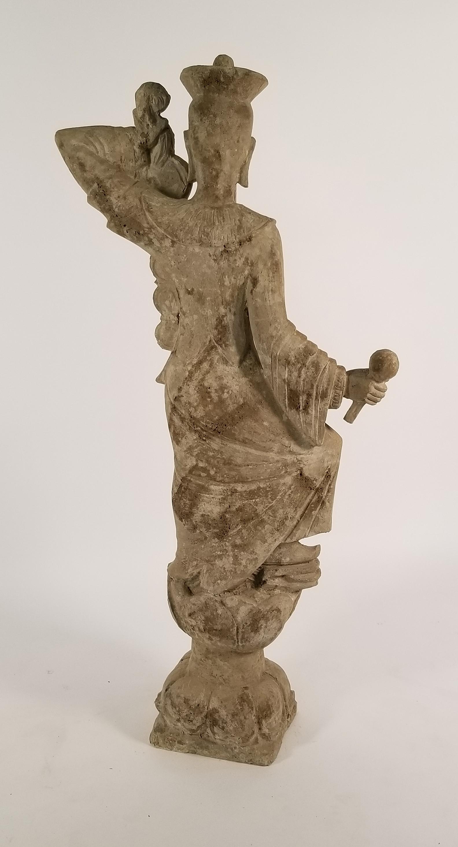American Midcentury Tall Plaster Asian Bodhisattva Figural Garden Sculpture