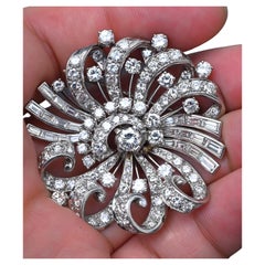 Mid-Century 5 TCW Diamond & Platinum Ribbon Swirl Pendant Brooch
