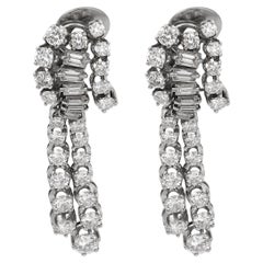 Mid Century 5.00 carat diamond platinum cocktail earrings